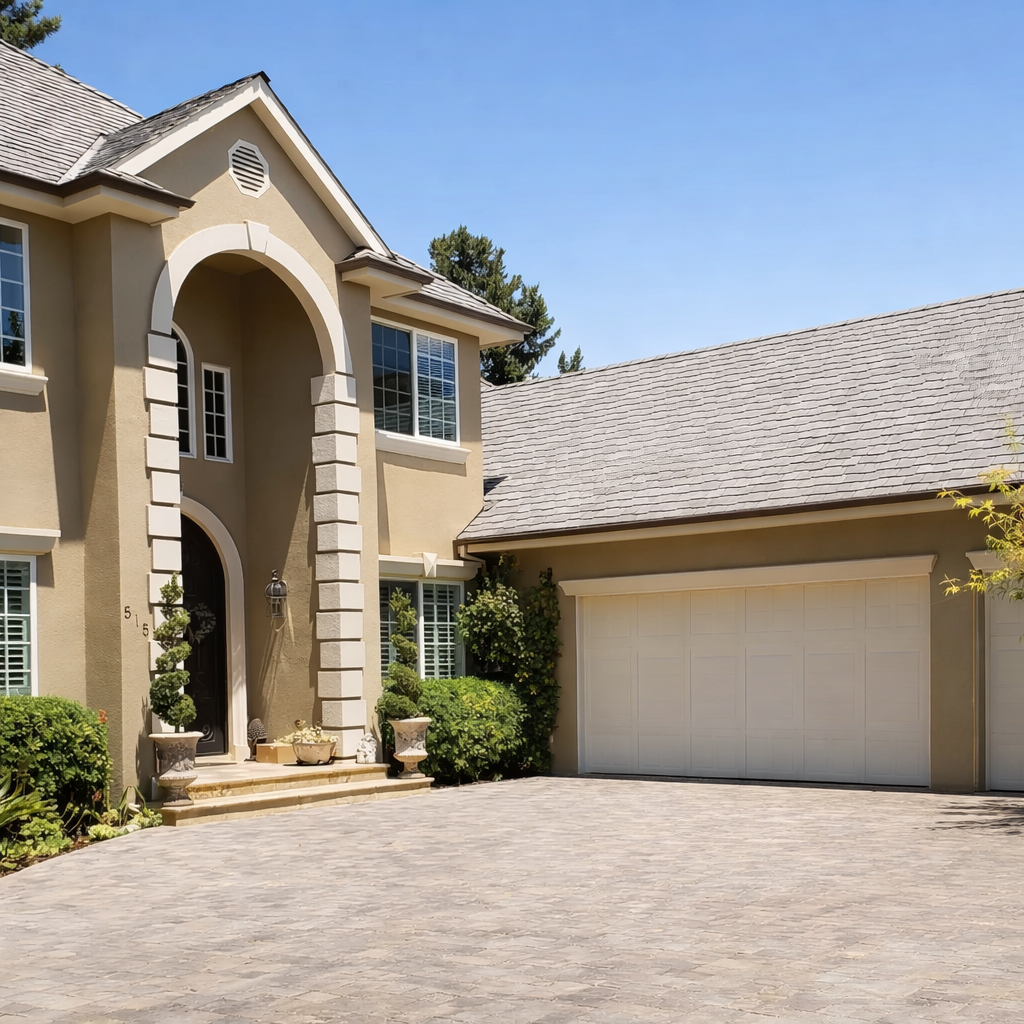Beige home with garage